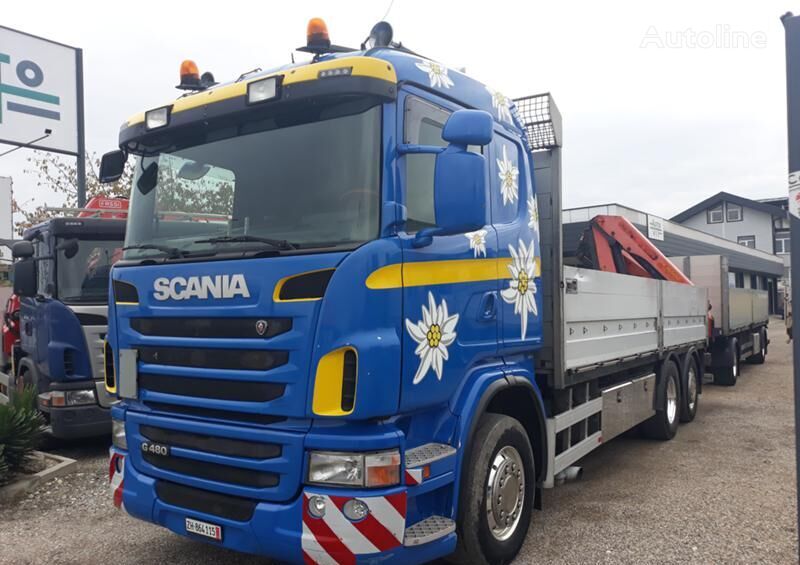 truk flatbed Scania G 480 KRAN  10,20m+Remarke + trailer flatbed